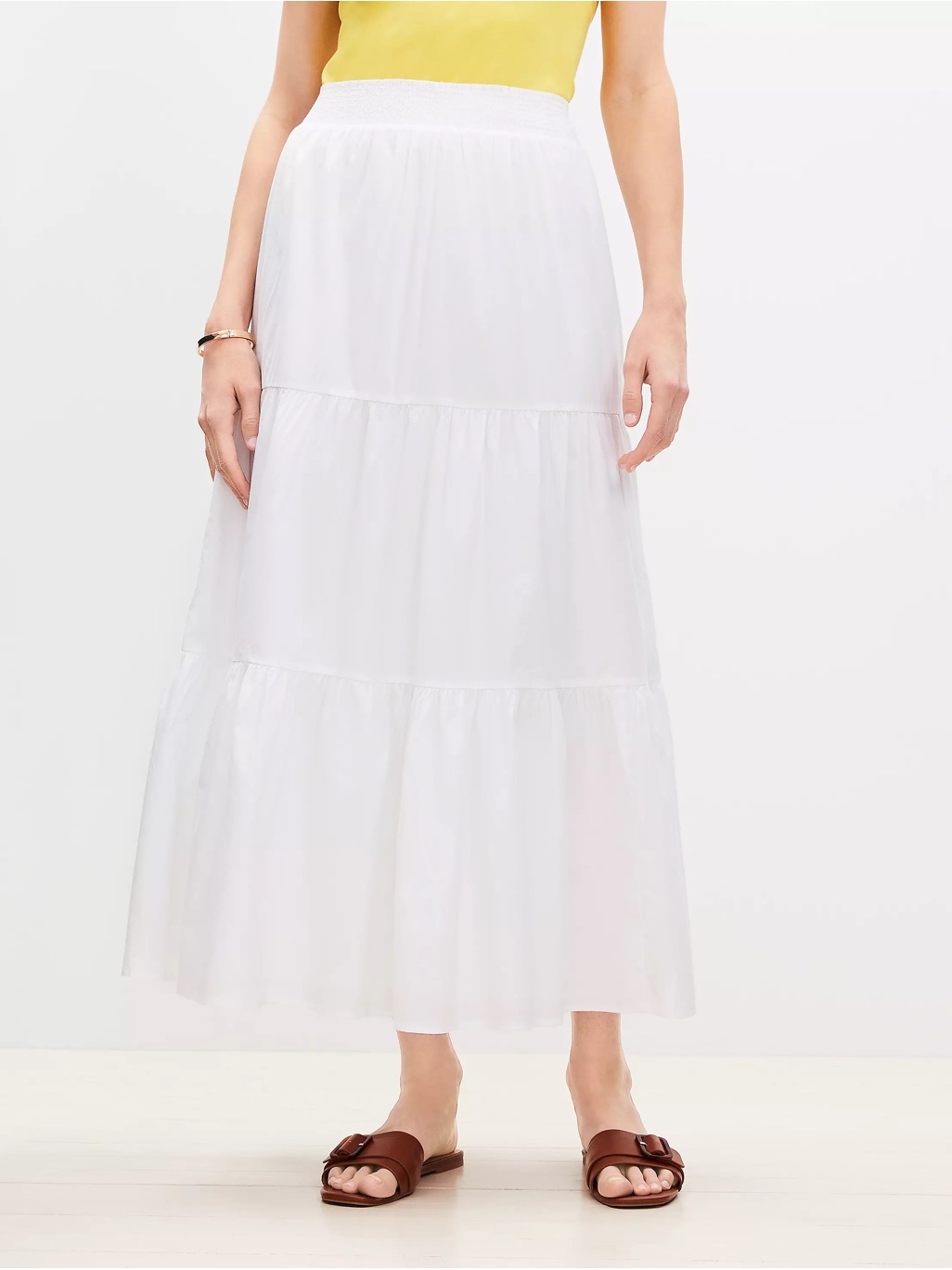 Loft White Tiered Maxi Skirt With Elastic Waist